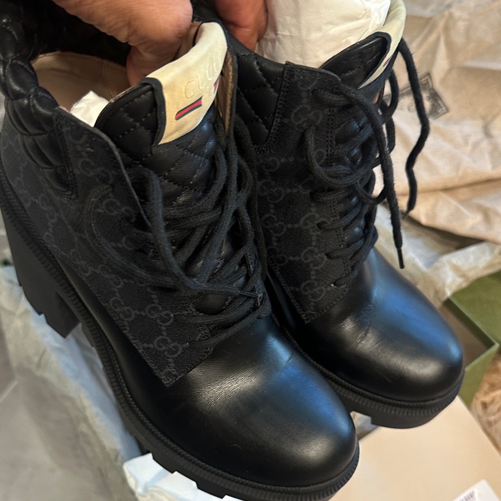 Gucci Black Lace-Up Quilted Boots